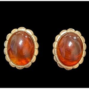 Avon Vintage Signed Gold Tone Brown Faux Amber Earth Earrings